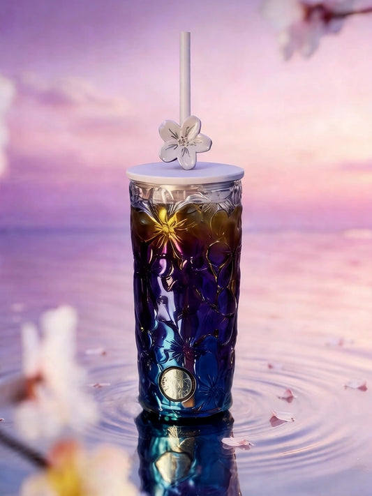 Starbucks 2026 China Sakura Twilight Glass Straw Cup 575ml with Topper