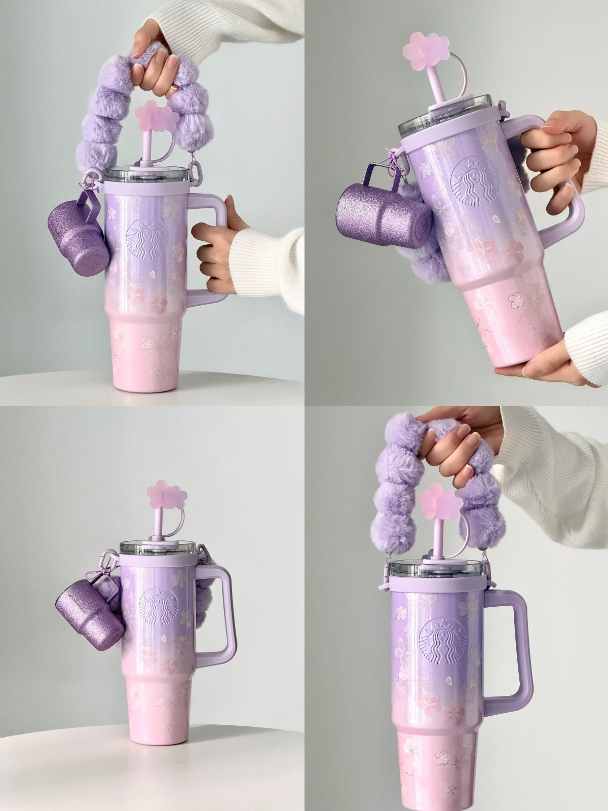 Starbucks 2026 China Sakura Cherry Blossom Straw Tumbler 900ml with cup-shaped Charm