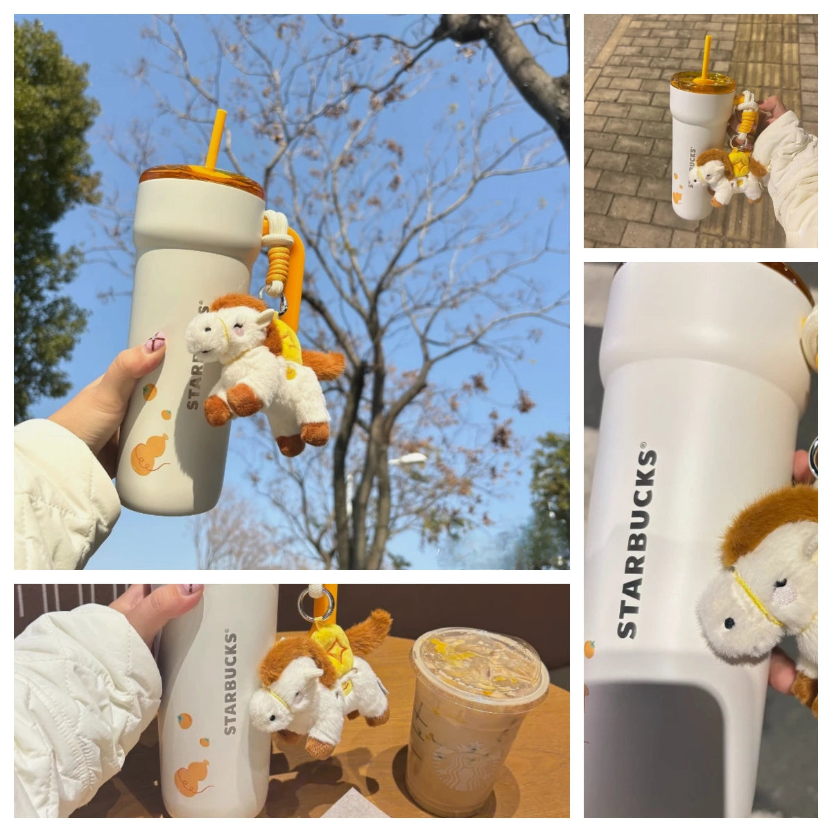 starbucks Lunar new Year of Horse 27oz Straw Stainless Steel Cup with Ponny Pendant