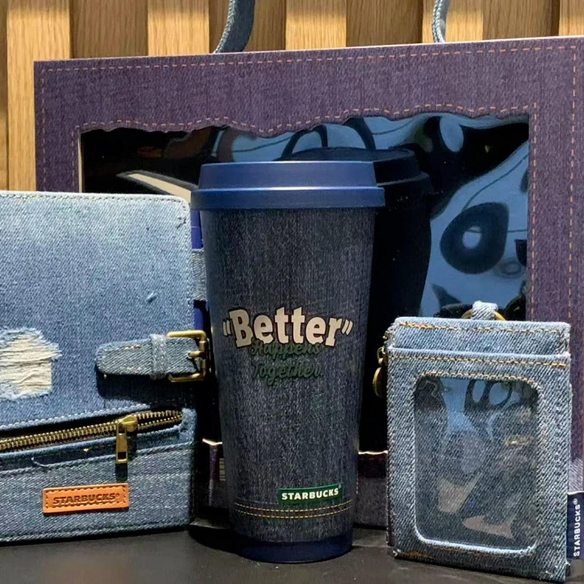 Starbucks China 2026 Denim 500ml Thermos Cup Notebook Card Case Set