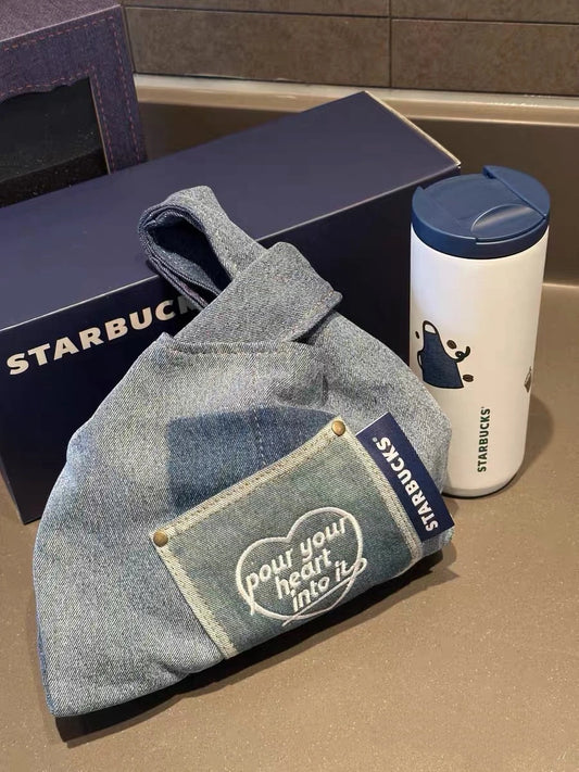 Starbucks China 2026 Denim 530ml Stainless Steel Cup with Handbag