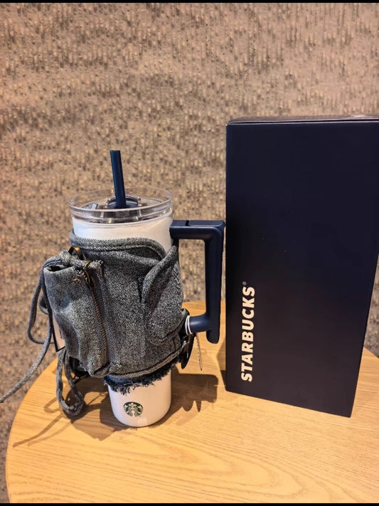 Starbucks China 2026 Denim Multifunctional Sleeve Double Drinking Spout Cup 40oz unboxing