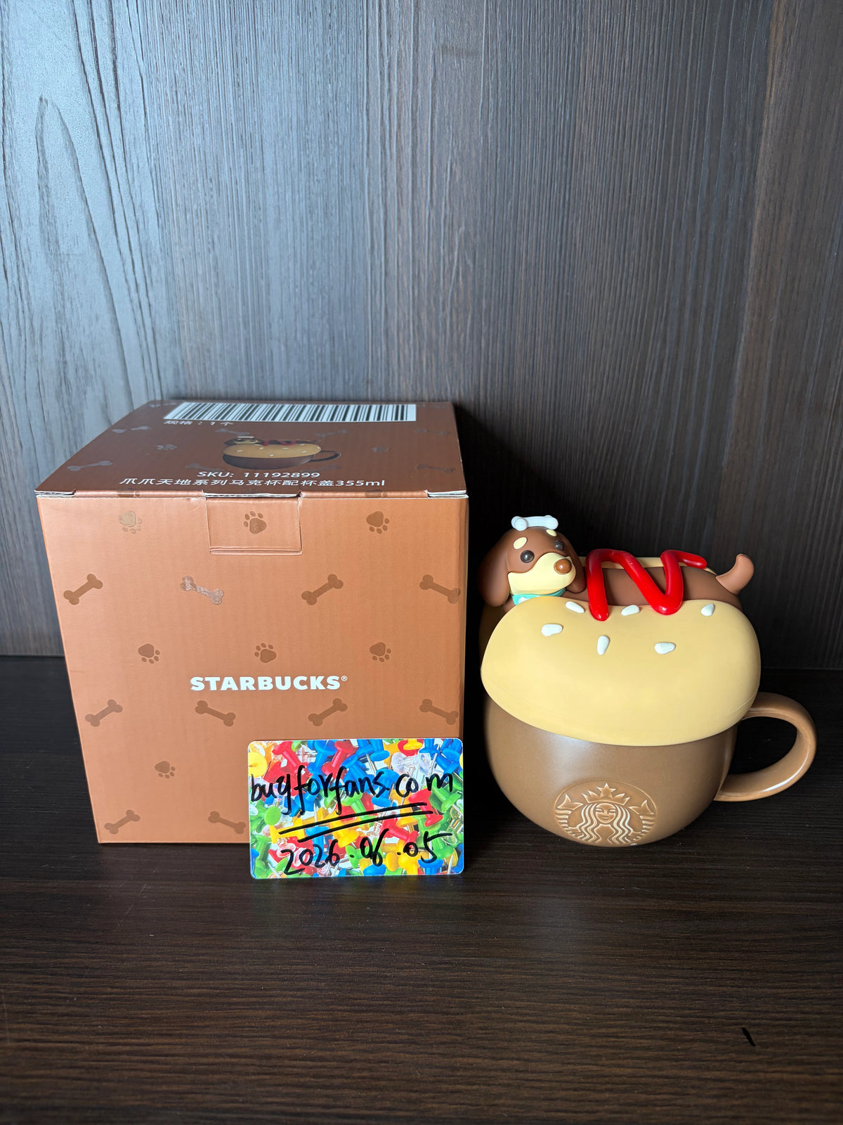Starbucks Pet Paws World 355ml Mug with Dachshund Hot Dog Lid Display