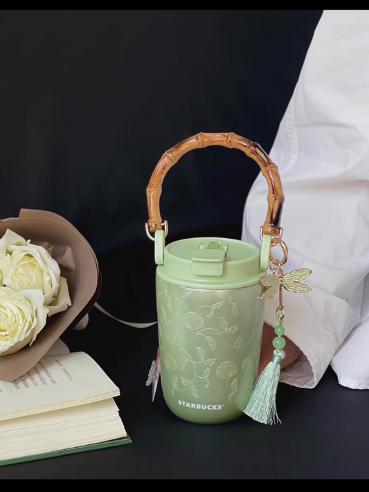 Starbucks China 2026 Spring Blessings 400ml SS Bamboo Handle Cup on hand