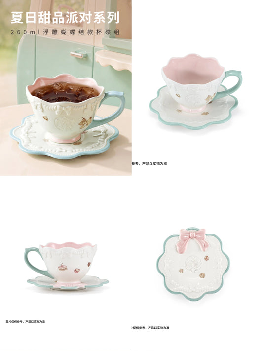 Starbucks China 2026 Summer Dessert Party Embossed Saucer Set Bow Cup 260ml