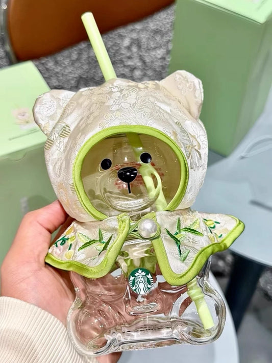 Starbucks China Spring Blessings 2026 Bearista Shaped Straw Glass 600ml on hand