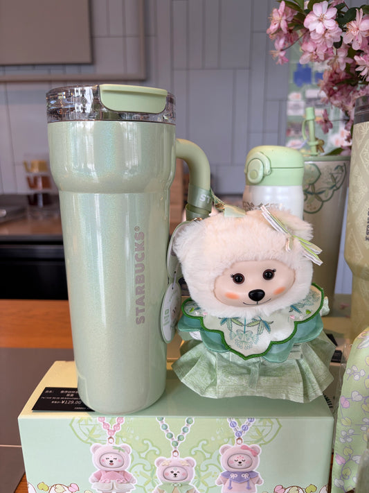 Starbucks China Spring Blessings Vinyl Plush Charm 690ml SS Double Drinking Cup display