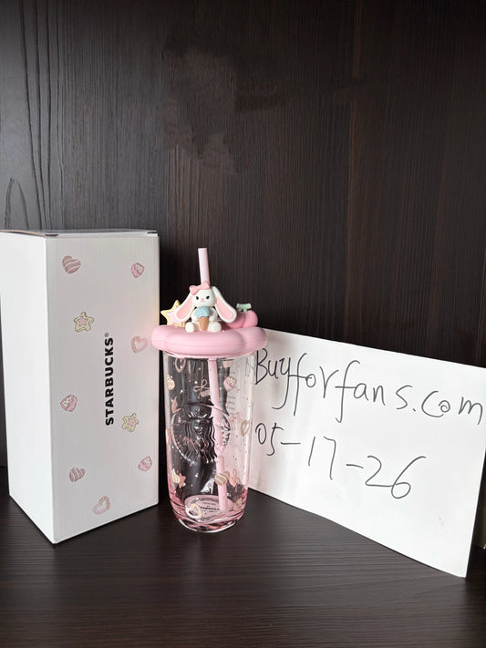 Starbucks China Summer 2026 Dessert Party Bunny Straw Lid Glass 500ml