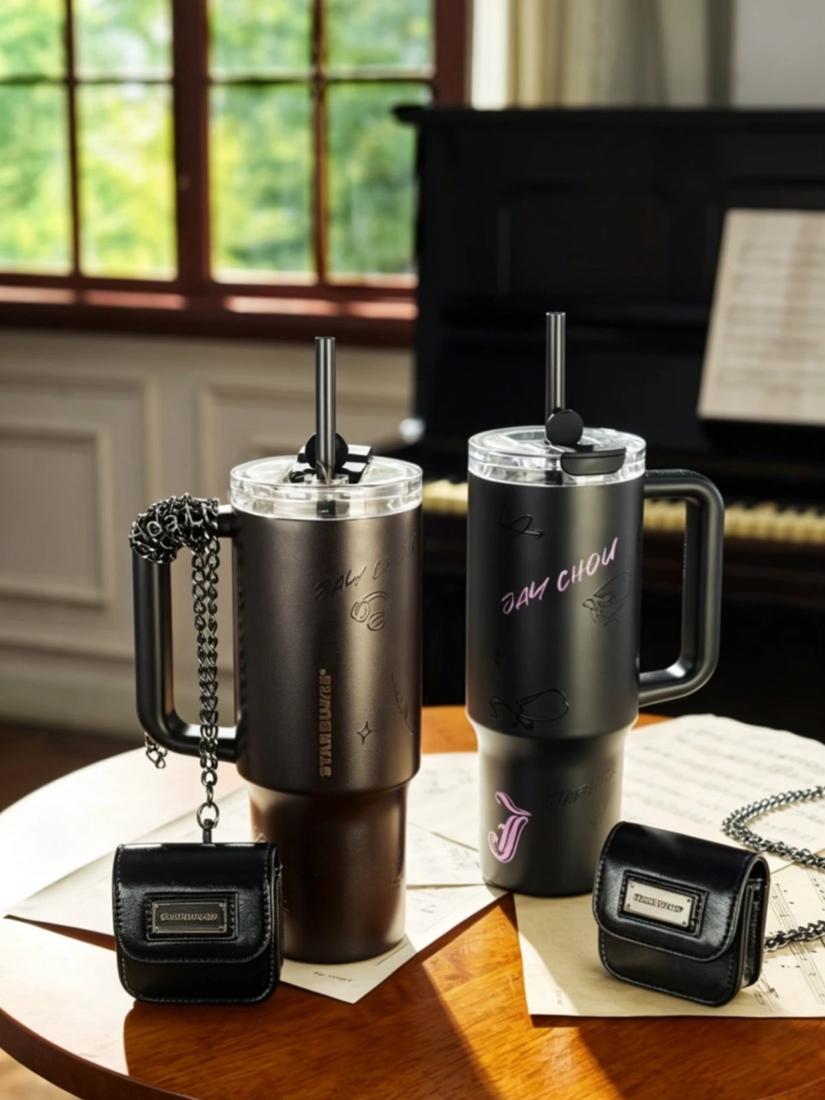Starbucks Jay Chou Coffee Overture SS Straw Cup 1010ml with Coin Bag