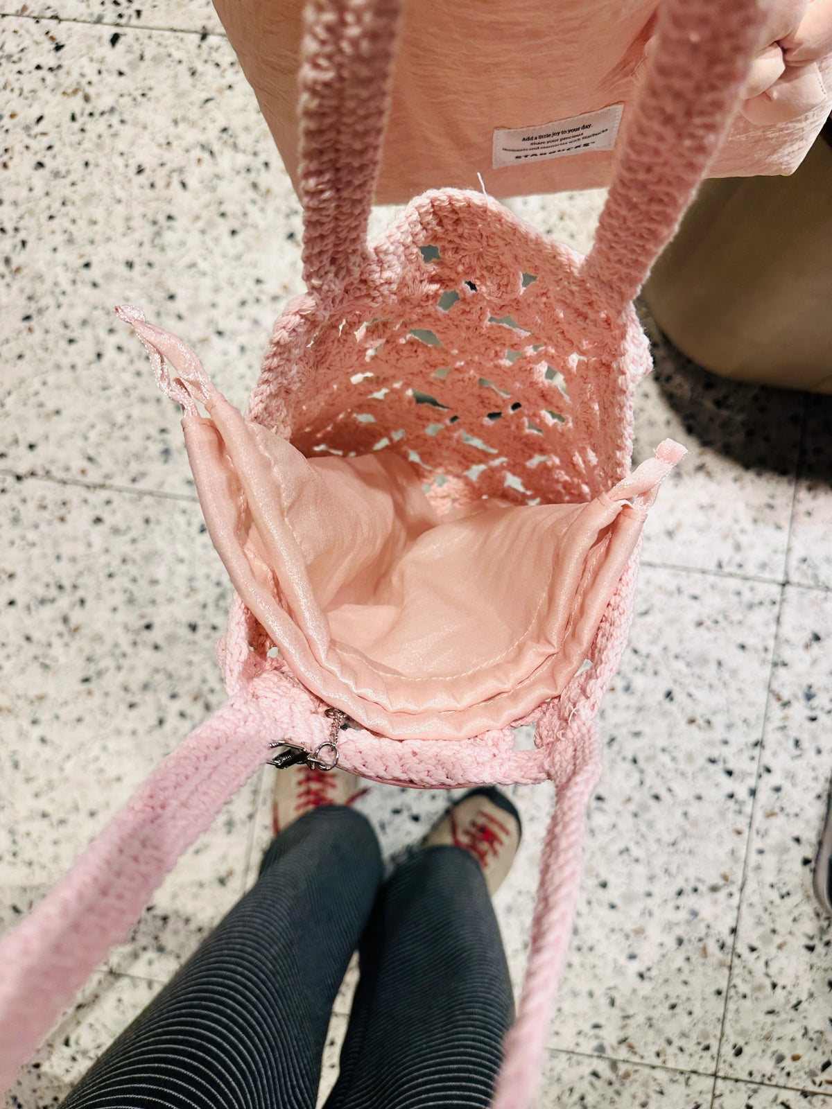 Starbucks Korea 2026 Cherry Blossom Pink Braided Bag inside view