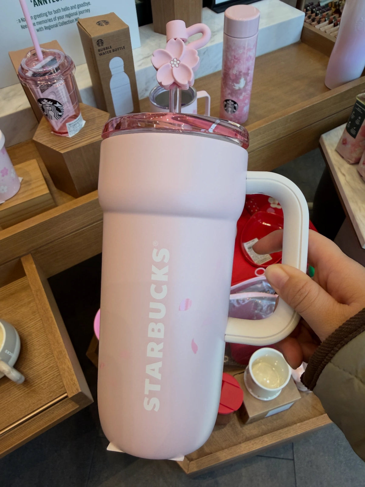 Starbucks Korea 2026 Cherry Blossom Topper Pink Stainless Steel Straw Cup 591ml