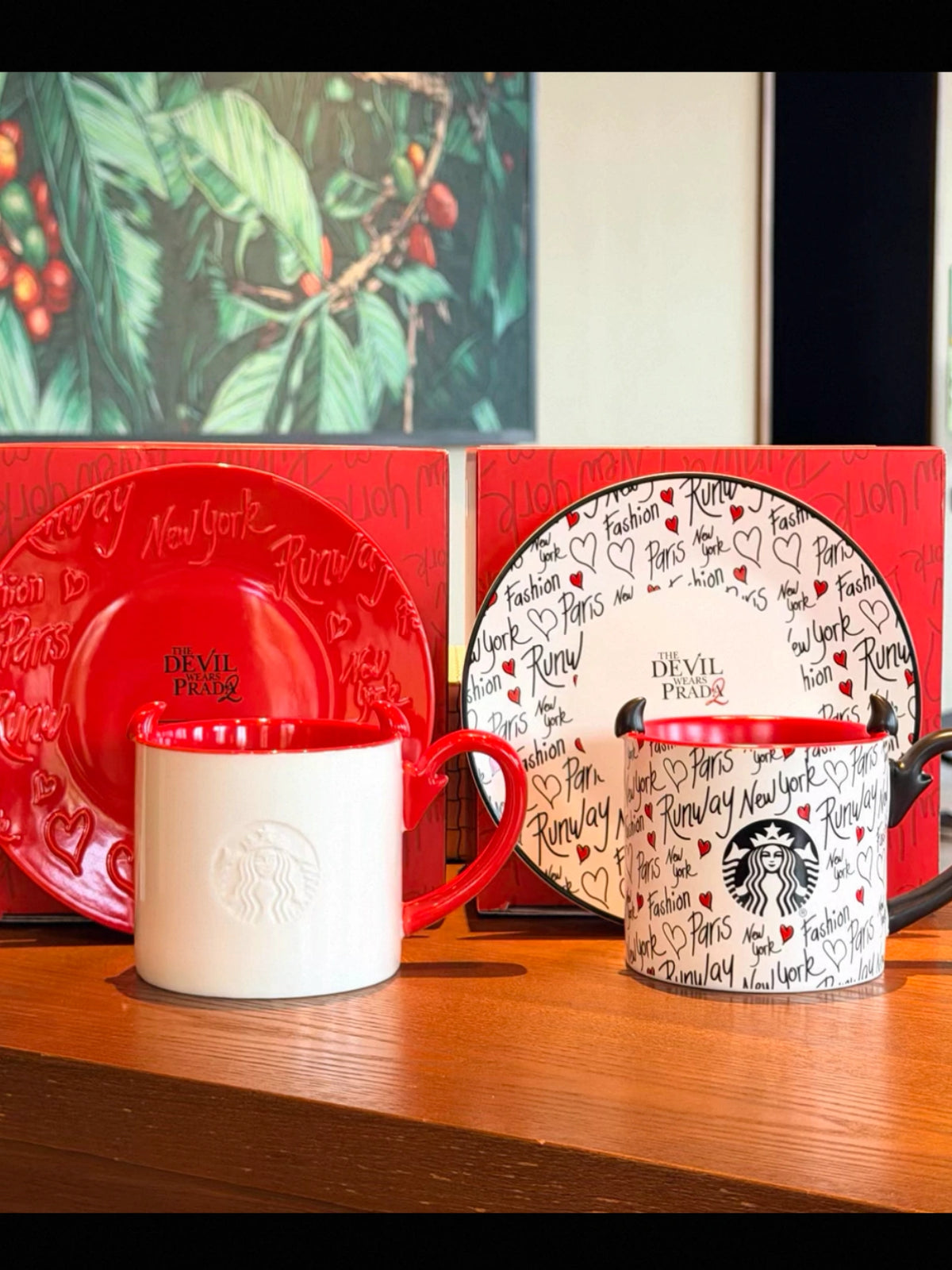 Starbucks The Devil Wears Prada 390ml Ceramic Mug Saucer Set display