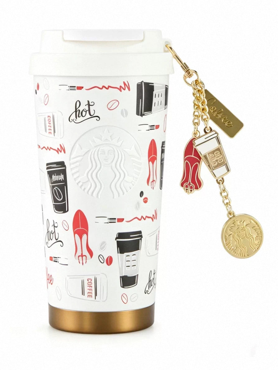 Starbucks The Devil Wears Prada White SS Tumbler 17oz with Metal Chain